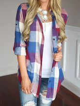 Load image into Gallery viewer, Camisa xadrez feminina de manga comprida casual
