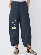 Load image into Gallery viewer, Daisy Print Cotton and Linen Casual Pants for Women
