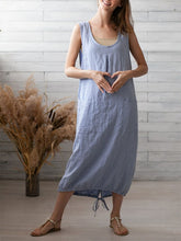 Load image into Gallery viewer, Vestido feminino de linho de algodão sem mangas de cor sólida
