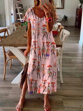 Load image into Gallery viewer, Vestido feminino de manga curta em algodão e linho casual
