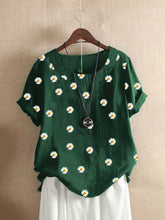 Load image into Gallery viewer, Camiseta feminina de manga curta de algodão e linho casual
