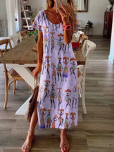 Load image into Gallery viewer, Vestido feminino de manga curta em algodão e linho casual
