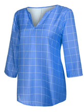 Load image into Gallery viewer, Camiseta feminina de algodão xadrez de manga comprida
