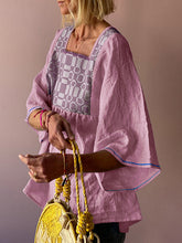 Load image into Gallery viewer, Camisa de gola quadrada com mistura de linho Boho
