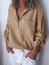 Load image into Gallery viewer, Camisa casual feminina de algodão com bolso selvagem
