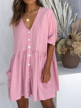 Load image into Gallery viewer, Vestido casual feminino de linho e algodão com bolso
