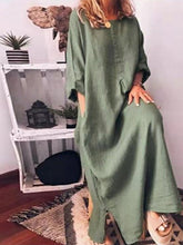 Load image into Gallery viewer, Vestido holgado de algodón y lino con manga larga para mujer

