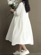Load image into Gallery viewer, Vestido de lino de algodón con cuello de pico liso literario para mujer
