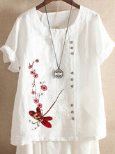 Load image into Gallery viewer, Camisa retro de algodón y lino estampada con botones
