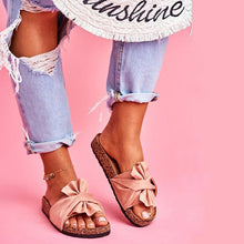 Load image into Gallery viewer, Women's slippers with bow and flat heel
