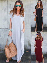 Load image into Gallery viewer, Vestido de bolso com decote em V em cor sólida para mulheres
