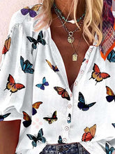 Load image into Gallery viewer, Button down blouse with butterfly print
