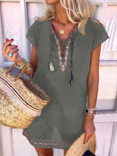 Load image into Gallery viewer, Women's cotton and linen embroidered V-neck dress

