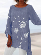 Load image into Gallery viewer, Camiseta feminina de algodão com estampa de dente-de-leão e borboleta
