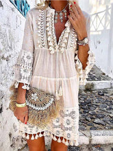 Load image into Gallery viewer, Vestidos boho de vacaciones con cuello en V y manga 3/4
