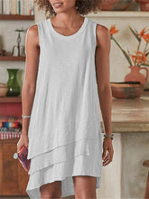 Load image into Gallery viewer, Vestido feminino multicamadas de linho de algodão sem mangas assimétrico
