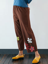 Load image into Gallery viewer, Cotton and linen casual pants with elastic waist for women, plus size
