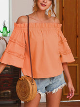 Load image into Gallery viewer, Camiseta feminina com mangas largas em renda de algodão e linho
