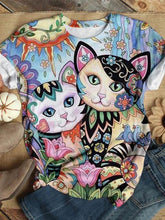 Load image into Gallery viewer, Camiseta feminina de manga curta com estampa de gato brilhante engraçado
