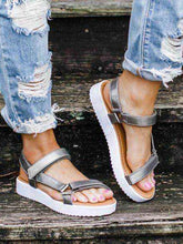 Load image into Gallery viewer, Sandalias planas de verano con velcro y leopardo para mujer
