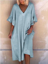 Load image into Gallery viewer, Vestido comprido com decote em V e mangas franzidas
