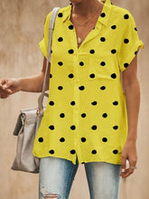 Load image into Gallery viewer, Women's short-sleeved cotton and linen shirt with polka dots
