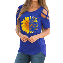 Load image into Gallery viewer, Criss Cross Off Shoulder Sunflower Print Shirts
