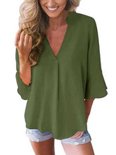Load image into Gallery viewer, Loose chiffon shirt with 3/4 sleeves and ruffles
