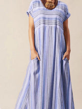 Load image into Gallery viewer, Women's Short Sleeve Striped Linen Loose Comfortable Dress
