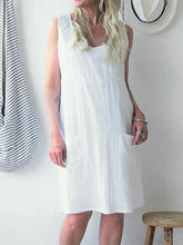Load image into Gallery viewer, Vestido feminino de linho sem mangas de cor sólida
