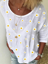 Load image into Gallery viewer, Camiseta de mujer de algodón y lino con estampado de margaritas

