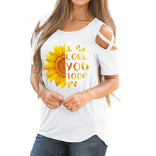 Load image into Gallery viewer, Criss Cross Off Shoulder Sunflower Print Shirts
