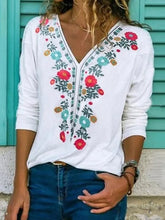 Load image into Gallery viewer, Camiseta feminina de manga comprida estampada casual
