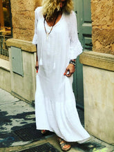 Load image into Gallery viewer, Vestido de borlas de algodón y lino para mujer
