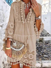Load image into Gallery viewer, Vestidos boho de vacaciones con cuello en V y manga 3/4
