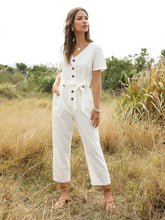 Load image into Gallery viewer, Pure Color V Neck Cotton Button Combinations
