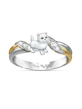 Load image into Gallery viewer, Gato desenho animado Eu amo meu anel de diamante eletrolítico

