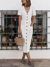 Load image into Gallery viewer, Vestido feminino de algodão e linho com trespasse
