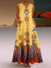 Load image into Gallery viewer, Vestido longo sem mangas com decote em V e estampa estilo retro
