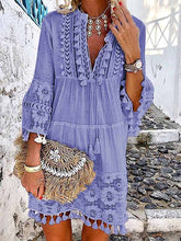 Load image into Gallery viewer, Vestidos boho de vacaciones con cuello en V y manga 3/4
