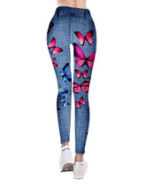 Load image into Gallery viewer, Vaqueros de imitación slim fit con mariposa de alta elasticidad
