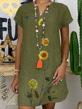 Load image into Gallery viewer, Vestido de mujer de algodón y cuello de pico con estampado de margaritas
