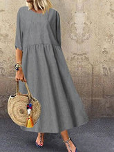 Load image into Gallery viewer, Cotton and linen midi dress with pinstripe
