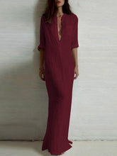 Load image into Gallery viewer, Vestido casual feminino de linho profundo
