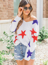 Load image into Gallery viewer, Knitted top with blue and red 4th of July stars
