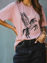 Load image into Gallery viewer, T-shirt casual feminina com estampa unicórnio
