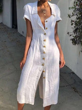 Load image into Gallery viewer, Women's casual single-breasted cotton and linen dress
