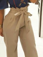 Load image into Gallery viewer, Calça feminina casual de renda cintura alta perna larga
