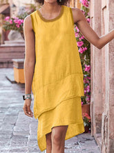 Load image into Gallery viewer, Sleeveless Multi-Layer Cotton and Hemp Round Neck Dress for Women
