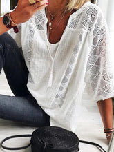 Load image into Gallery viewer, European and American lace collar U-shaped sleeves seven-point t-shirt
